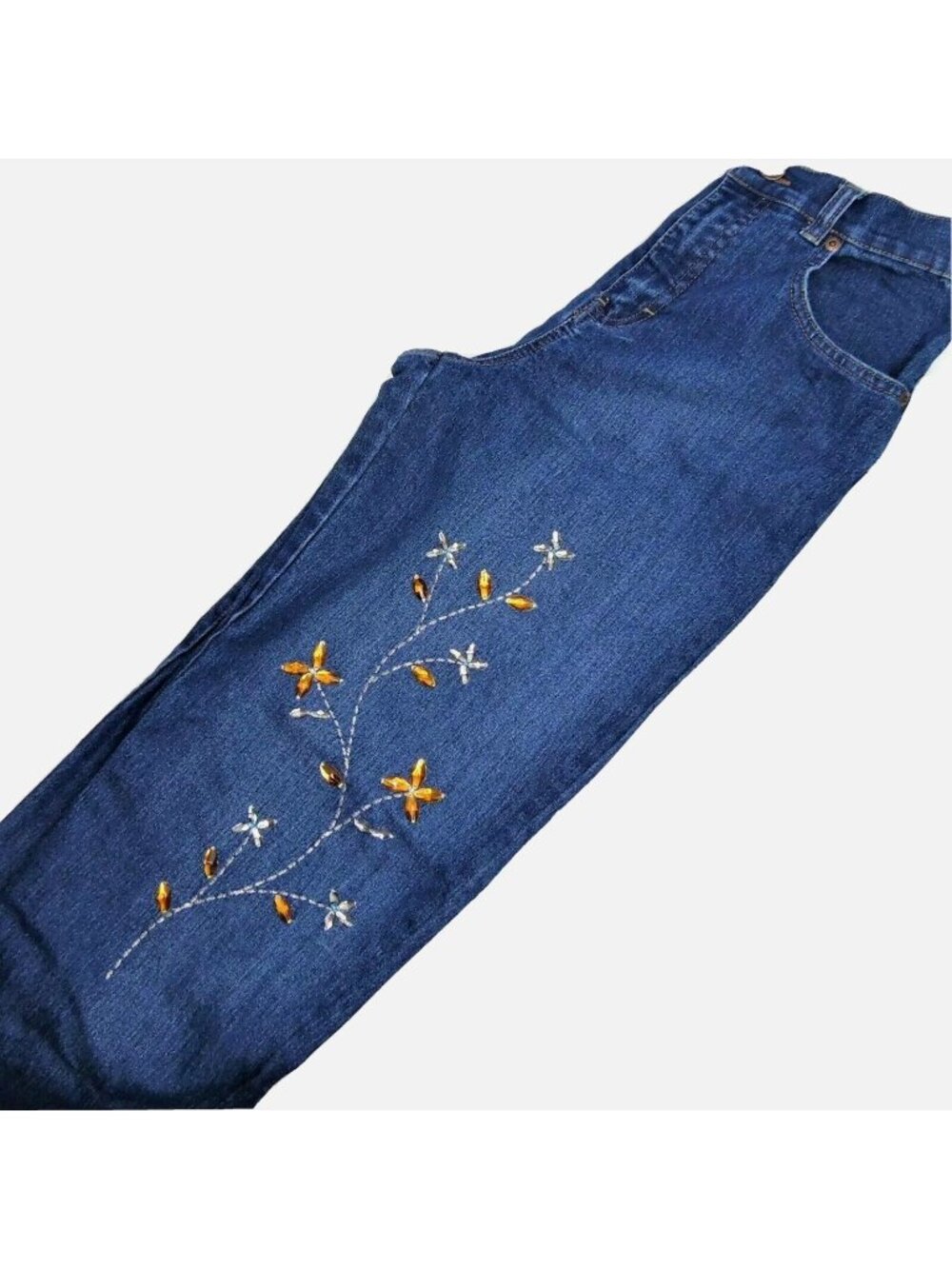 Sonoma Denim Blue Jeans Size 4 Short Dark Wash Floral Jeweled Embellished
